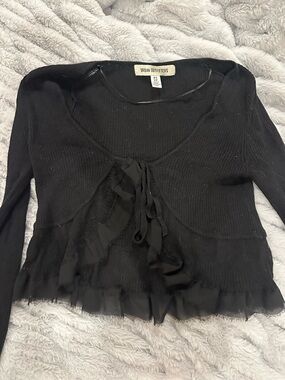Urban Outfitters Black Ruffle Tie-Front Long Sleeve Cardigan